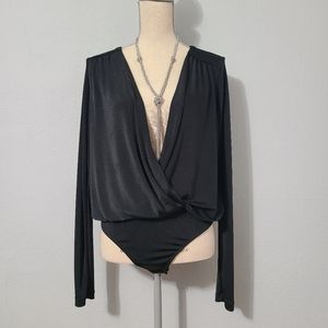 Free People‎ Turnt Crossover Black Bodysuit Size Large